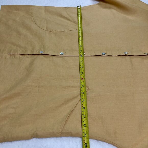 Sigrid Olsen Tunic Top Women M Yellow 100% Linen Button Tie Sleeve Pockets Boho - Picture 9 of 11